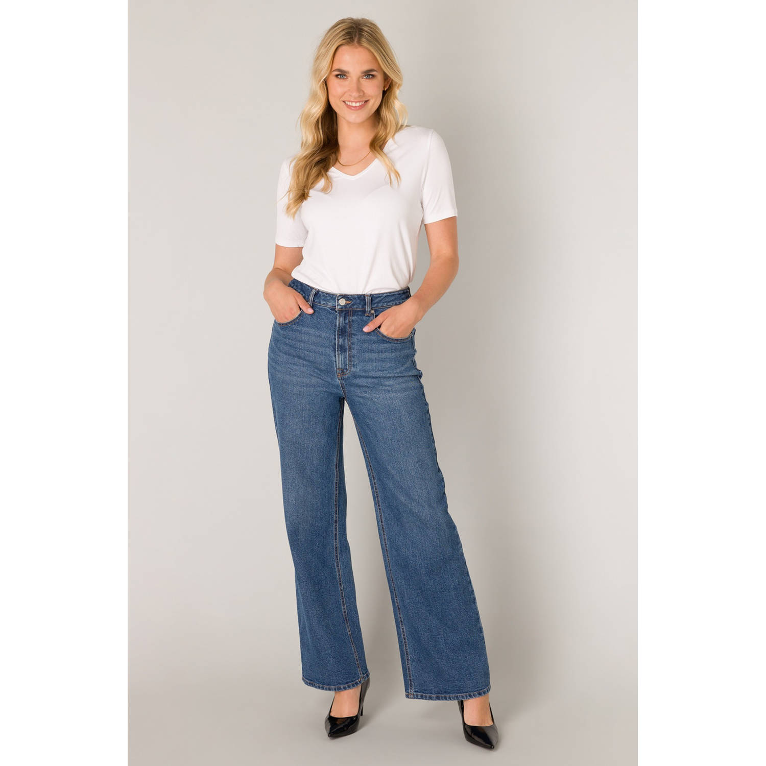 Base Level high waist wide leg jeans medium blue denim