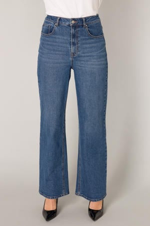 high waist wide leg jeans medium blue denim