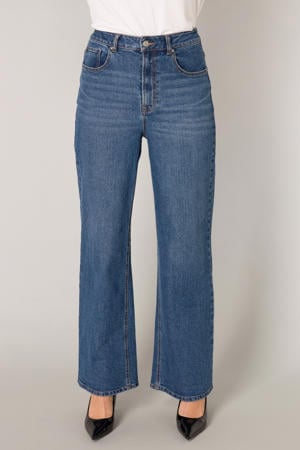 high waist wide leg jeans medium blue denim