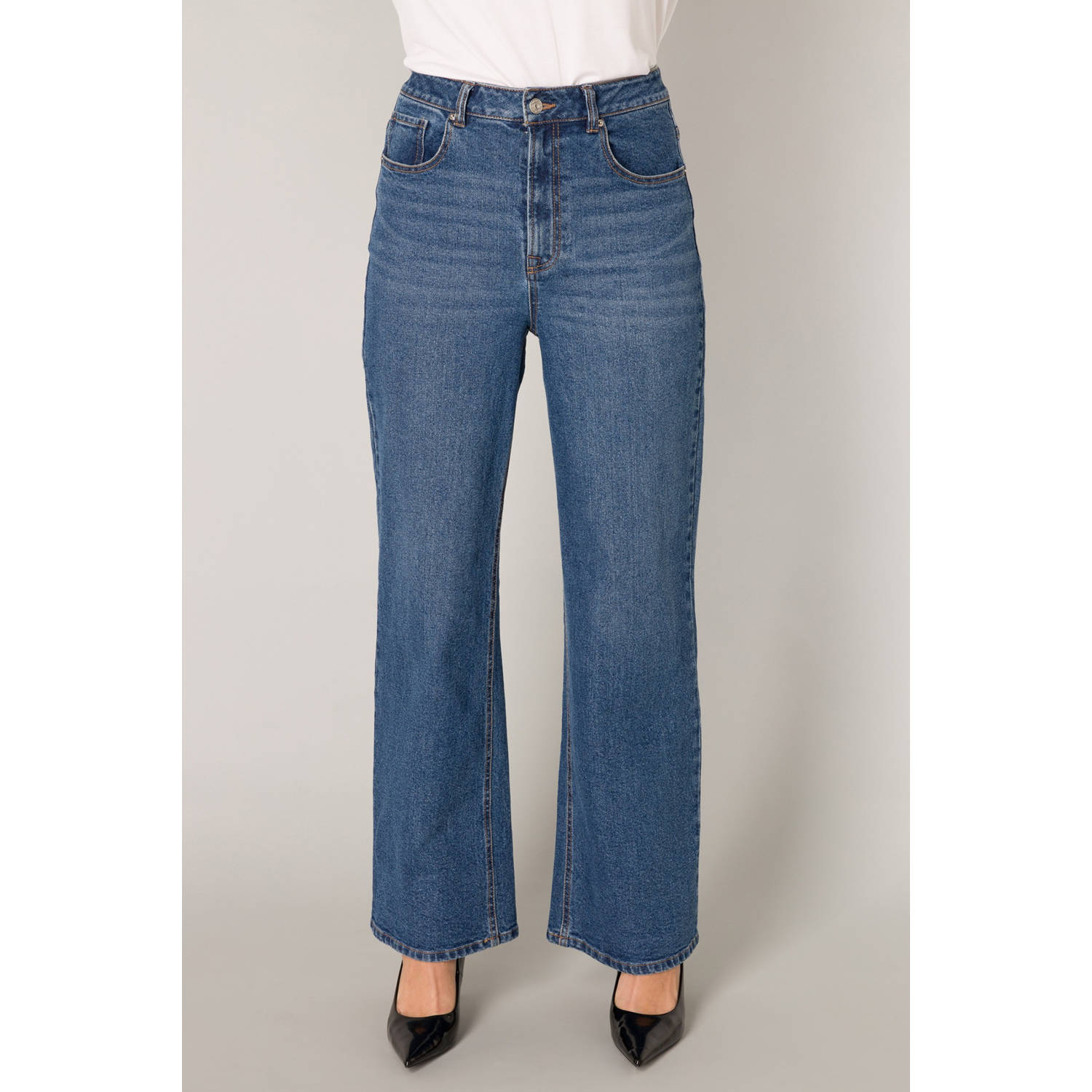 Base Level high waist wide leg jeans medium blue denim