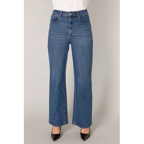 Base Level high waist wide leg jeans medium blue denim afbeelding