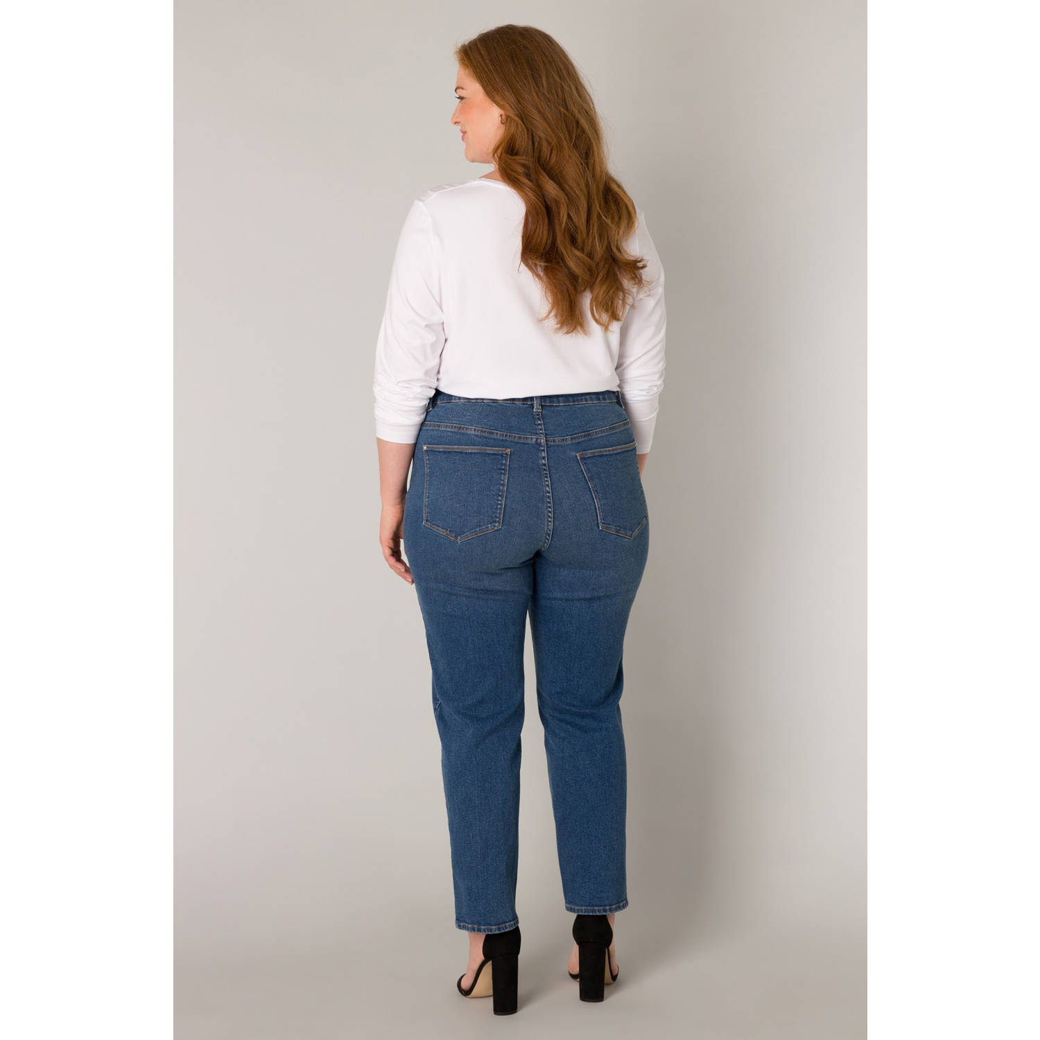 Base Level Curvy high waist slim fit jeans dark blue denim