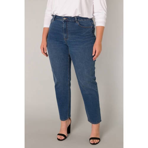 Base Level Curvy high waist slim fit jeans dark blue denim afbeelding