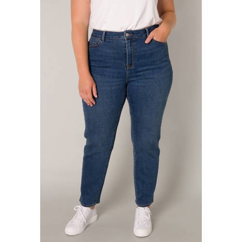 Base Level Curvy high waist slim fit jeans dark blue denim afbeelding