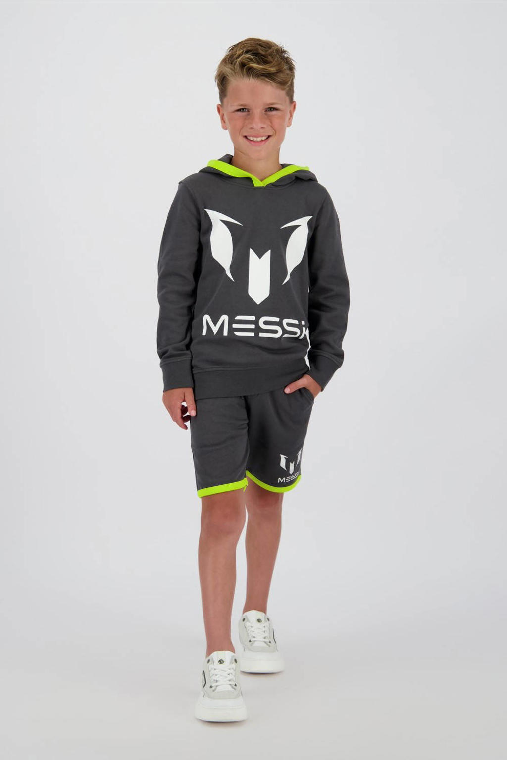Grijze jongens en meisjes Messi relaxed sweatshort van polyester met regular waist, elastische tailleband met koord en logo dessin