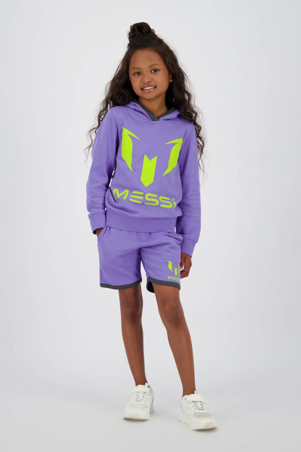 Paarse jongens en meisjes Messi relaxed sweatshort van polyester met regular waist, elastische tailleband met koord en logo dessin