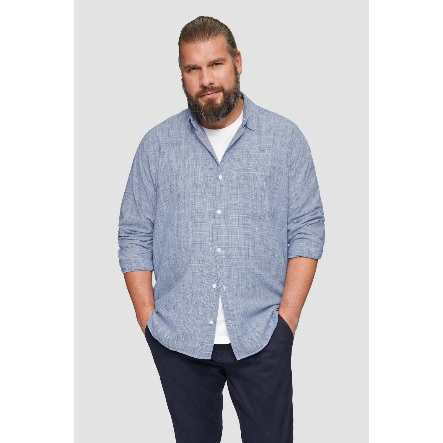 S.Oliver Big Size casual overhemd blauw
