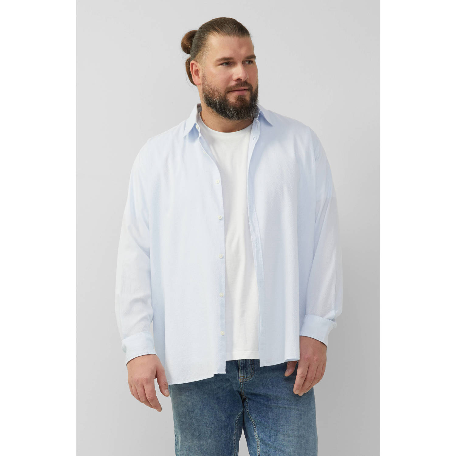 S.Oliver Big Size casual overhemd lichtblauw