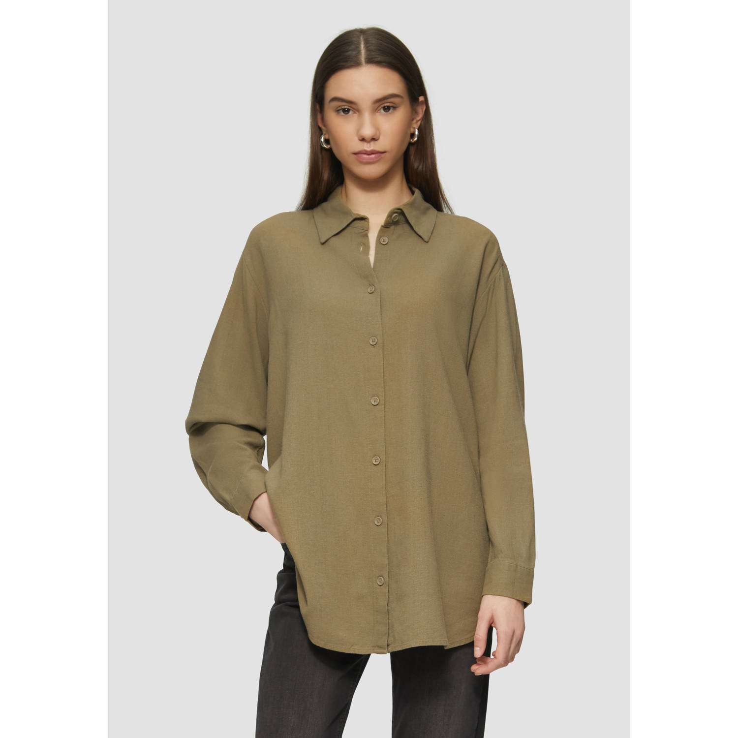Q S designed by Blouse met lange mouwen van een linnenmix met viscose