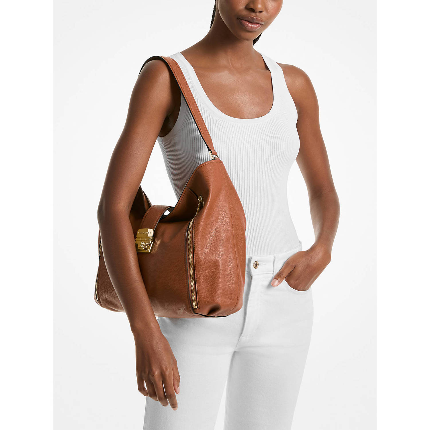Michael Kors leren schoudertas Addie cognac