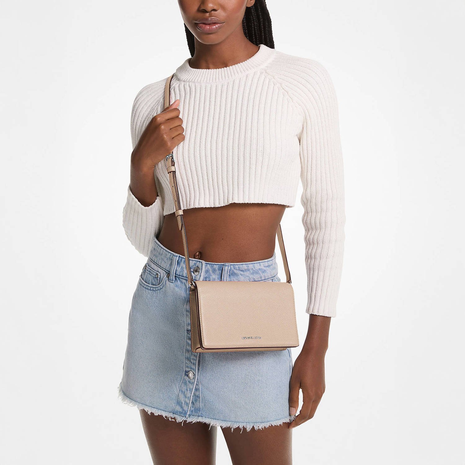 Michael Kors leren crossbody tas Jet Set beige