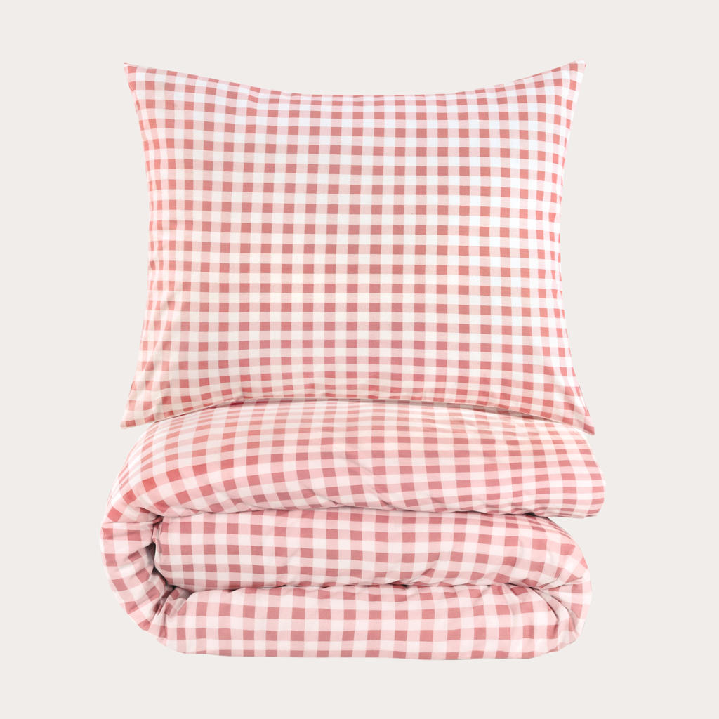 NOUS Kids katoenen geruite kinderdekbedovertrek 140x200 cm - roze