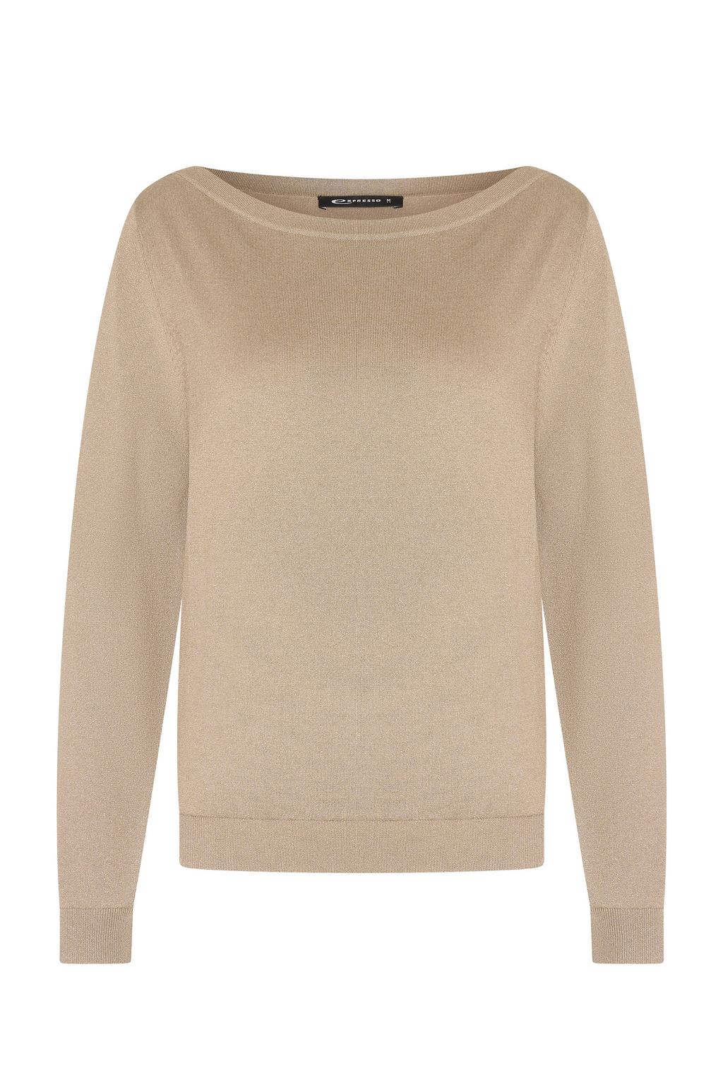 Beige dames Expresso gebreide trui van viscose met effen, lange mouwen en boothals