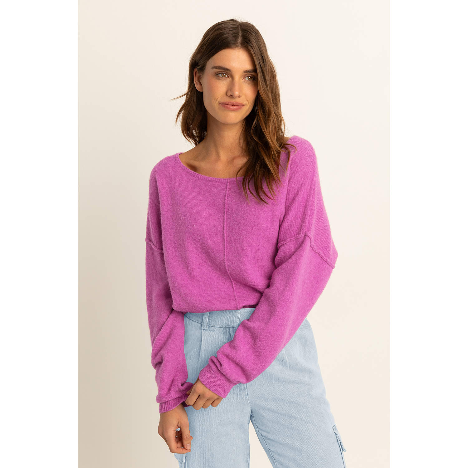 Expresso wollen gebreide trui roze