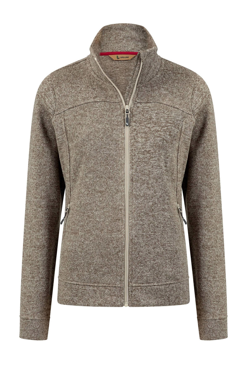 Beige dames Life-Line vest met lange mouwen, opstaande kraag en ritssluiting