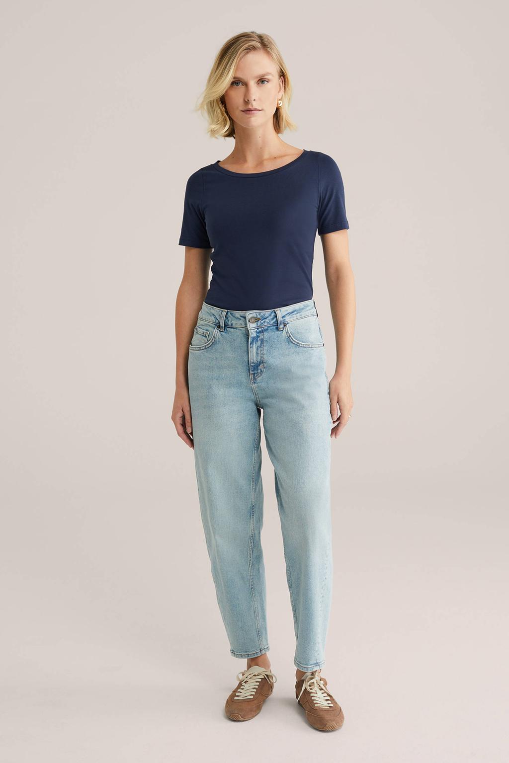 Donkerblauwe dames WE Fundamentals T-shirt van katoen met effen en korte mouwen