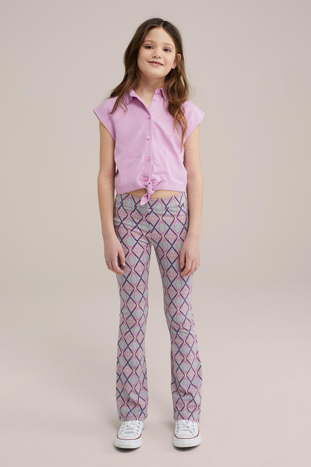 Paarse meisjes WE Fashion flared broek van viscose met elastische tailleband