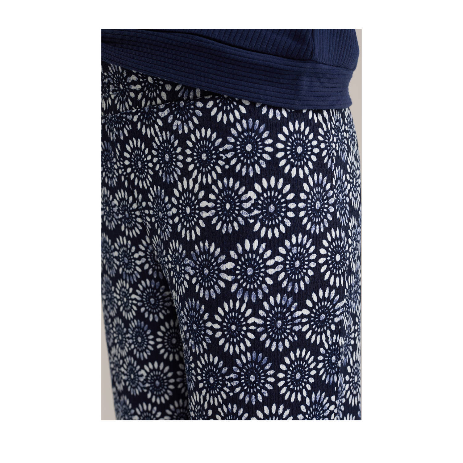 WE Fashion straight palazzo broek donkerblauw wit