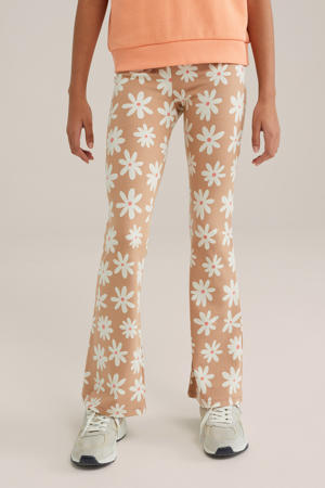 flared broek beige/wit/roze