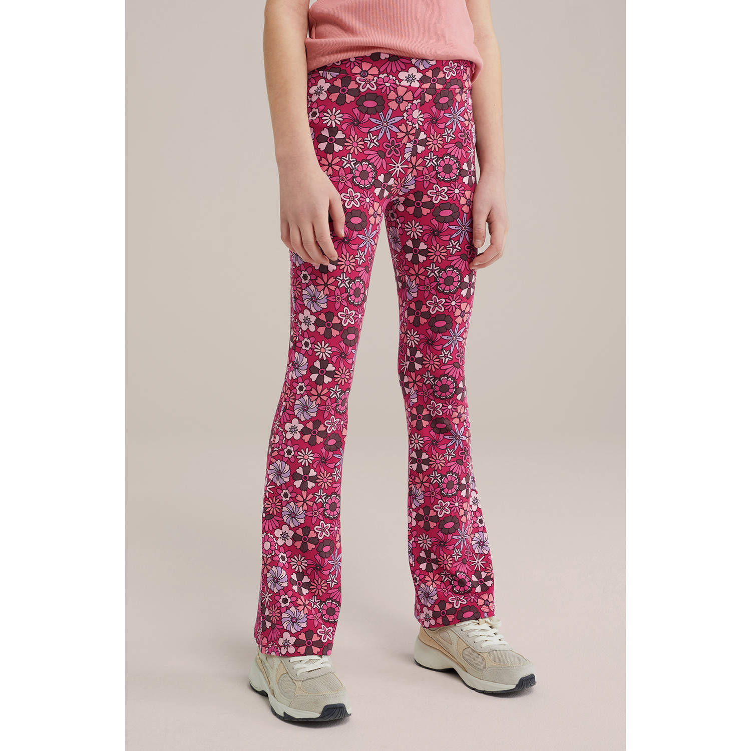 WE Fashion flared broek roze lichtroze lila