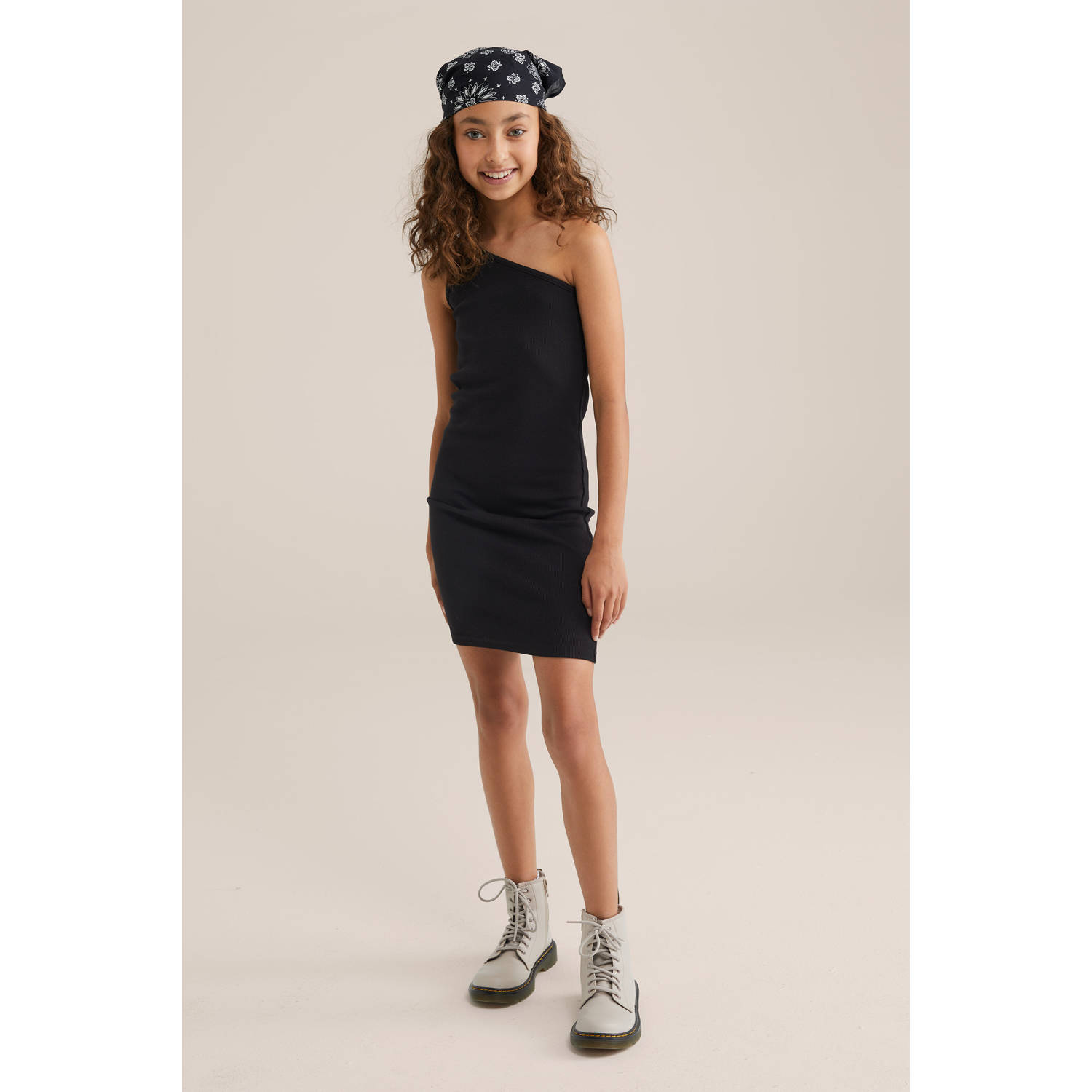 WE Fashion korte jurk rib gebreid zwart