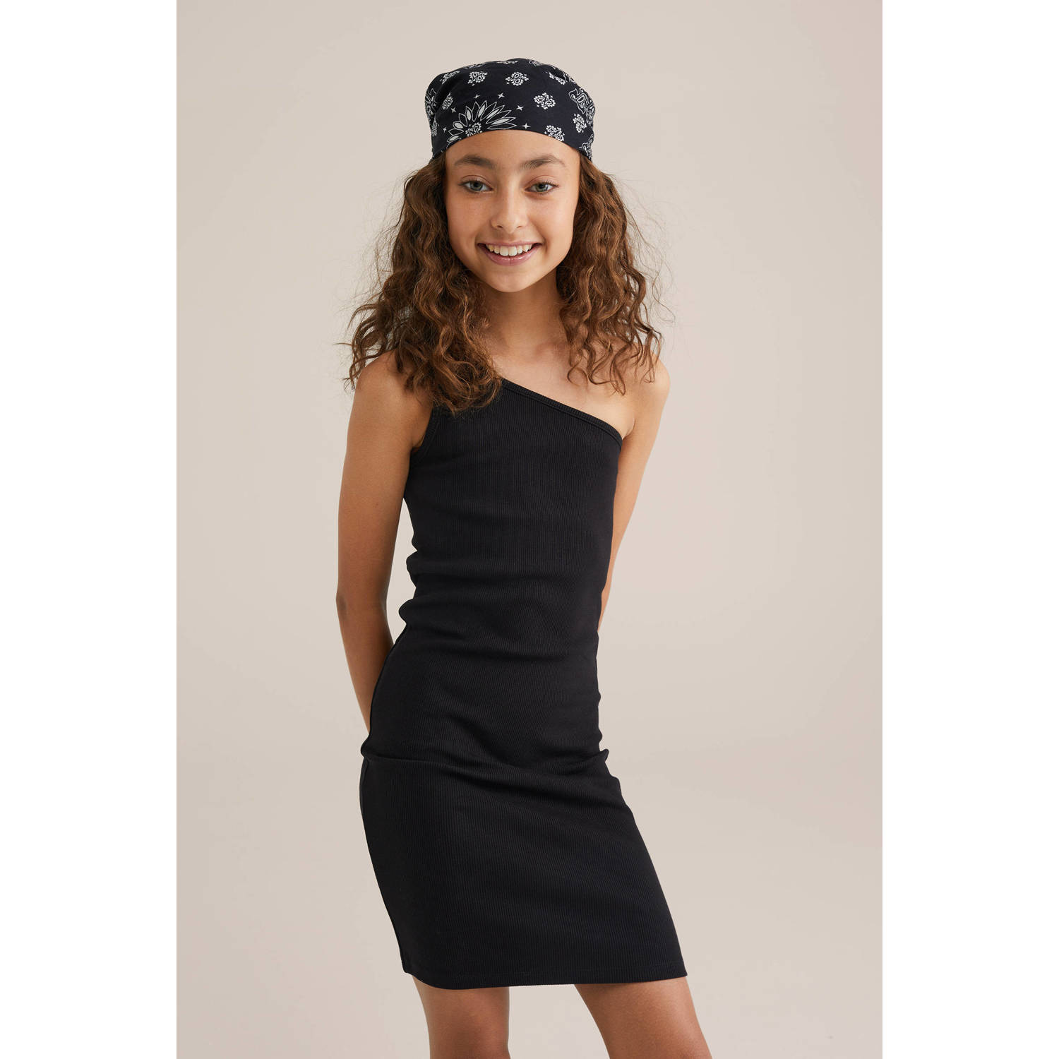 WE Fashion korte jurk rib gebreid zwart