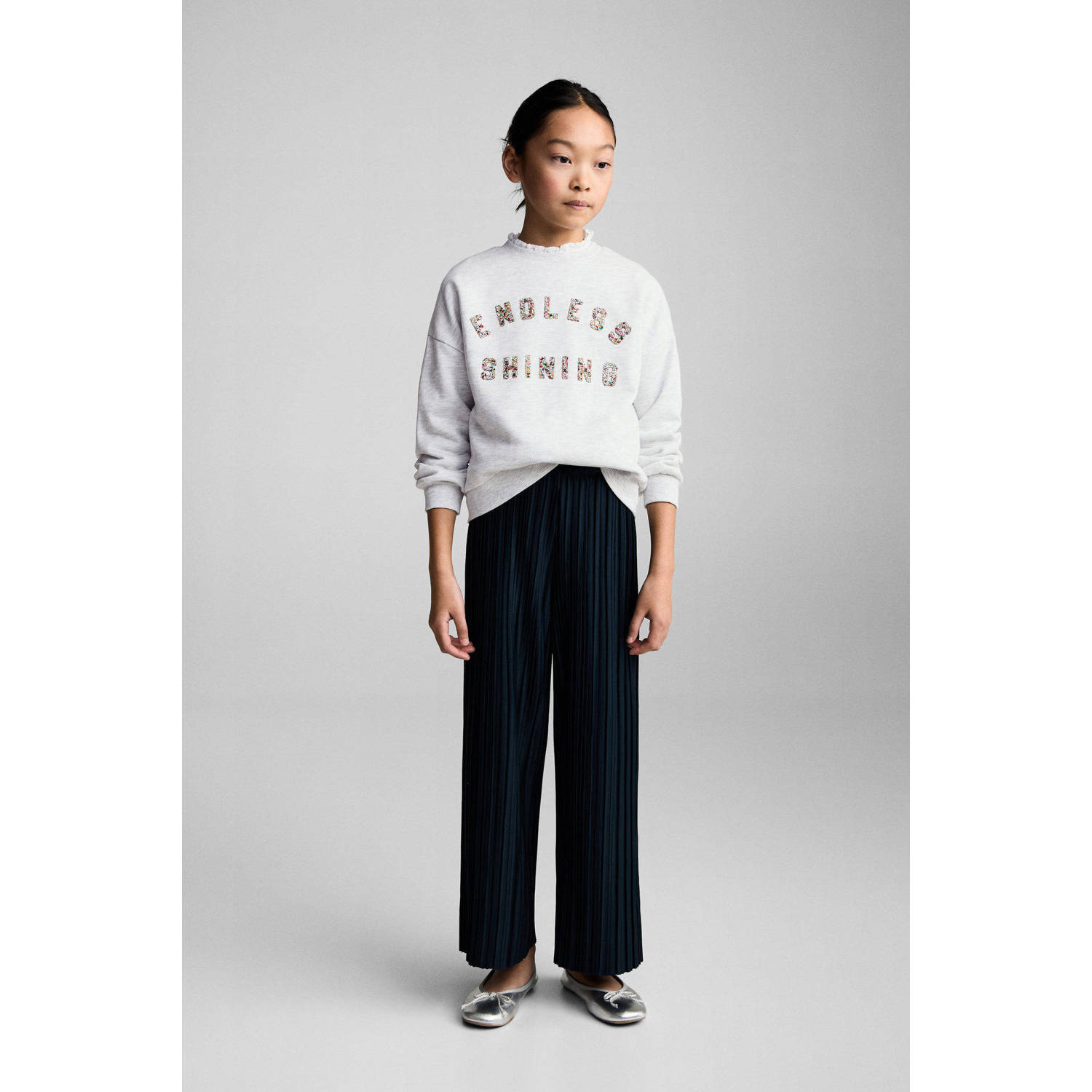 Mango Kids sweater grijs melange met pailletten