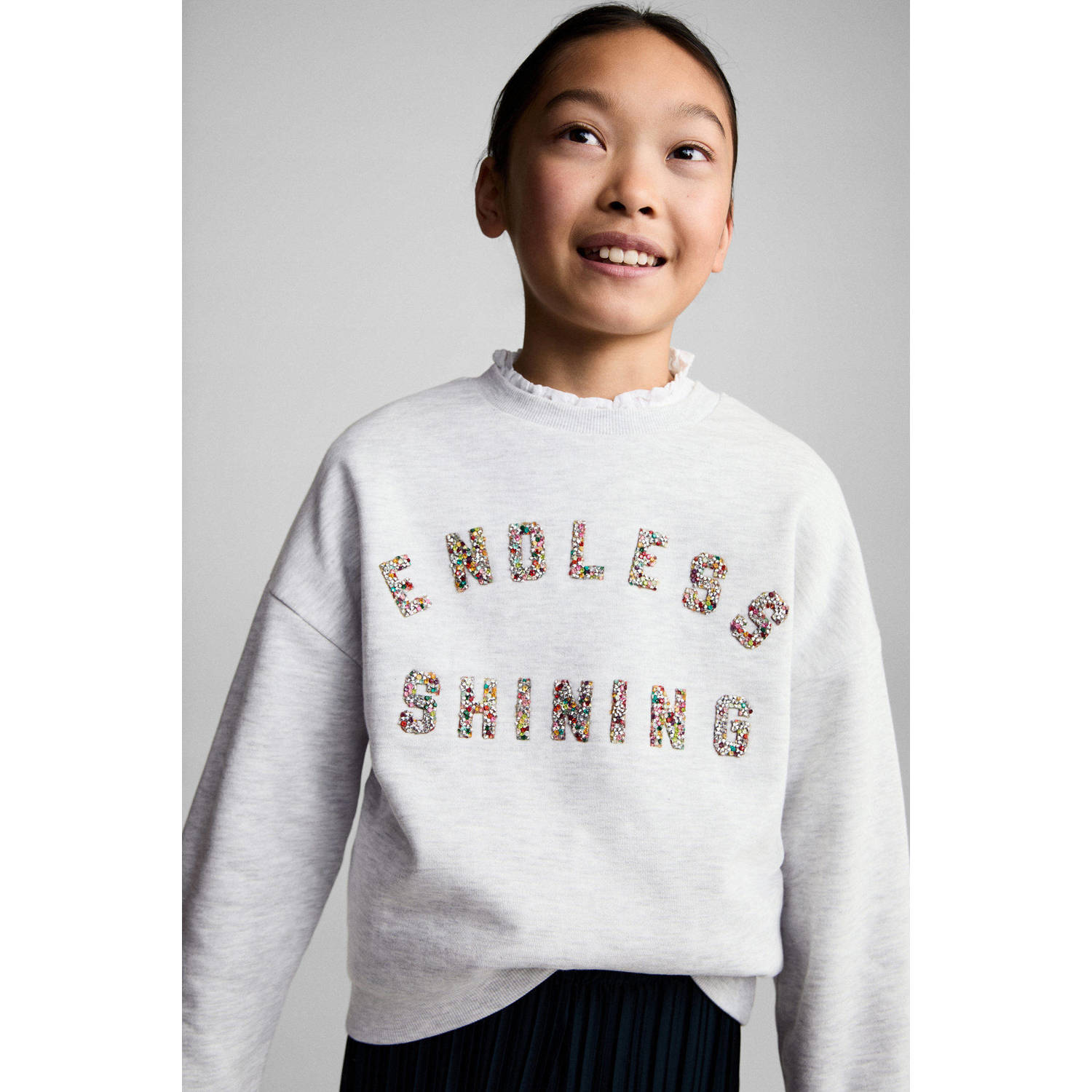Mango Kids sweater grijs melange met pailletten