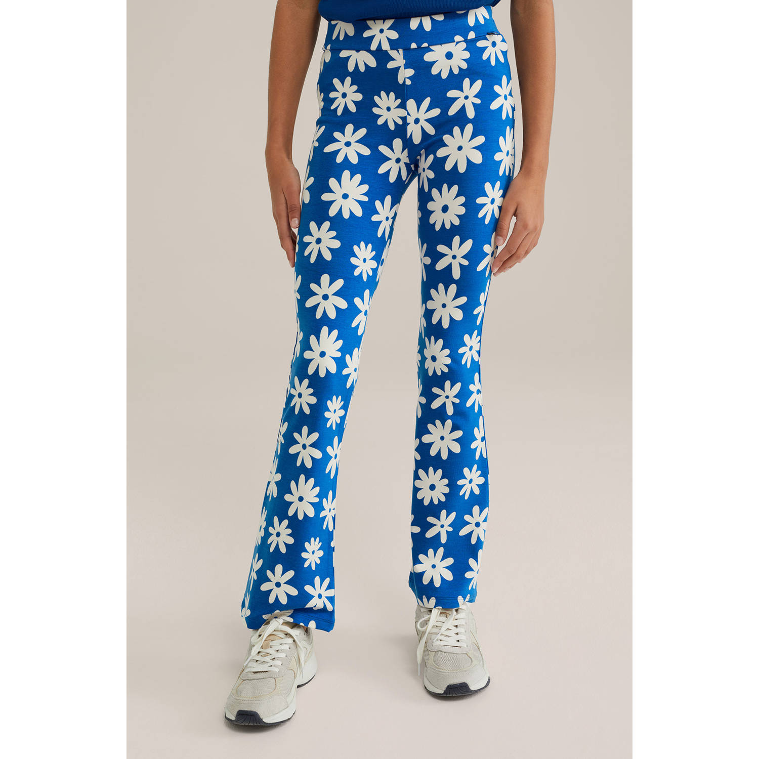 WE Fashion flared broek blauw wit