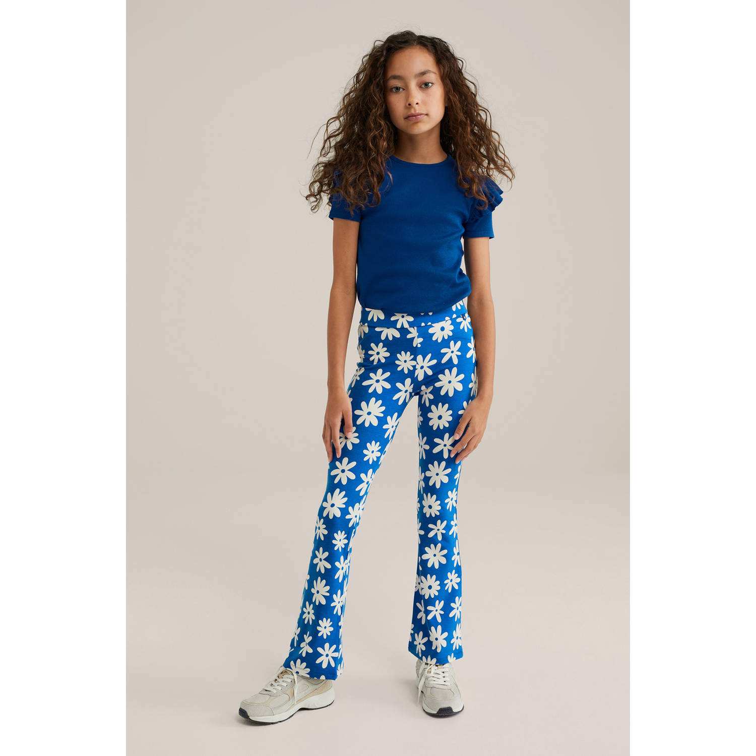 WE Fashion flared broek blauw wit