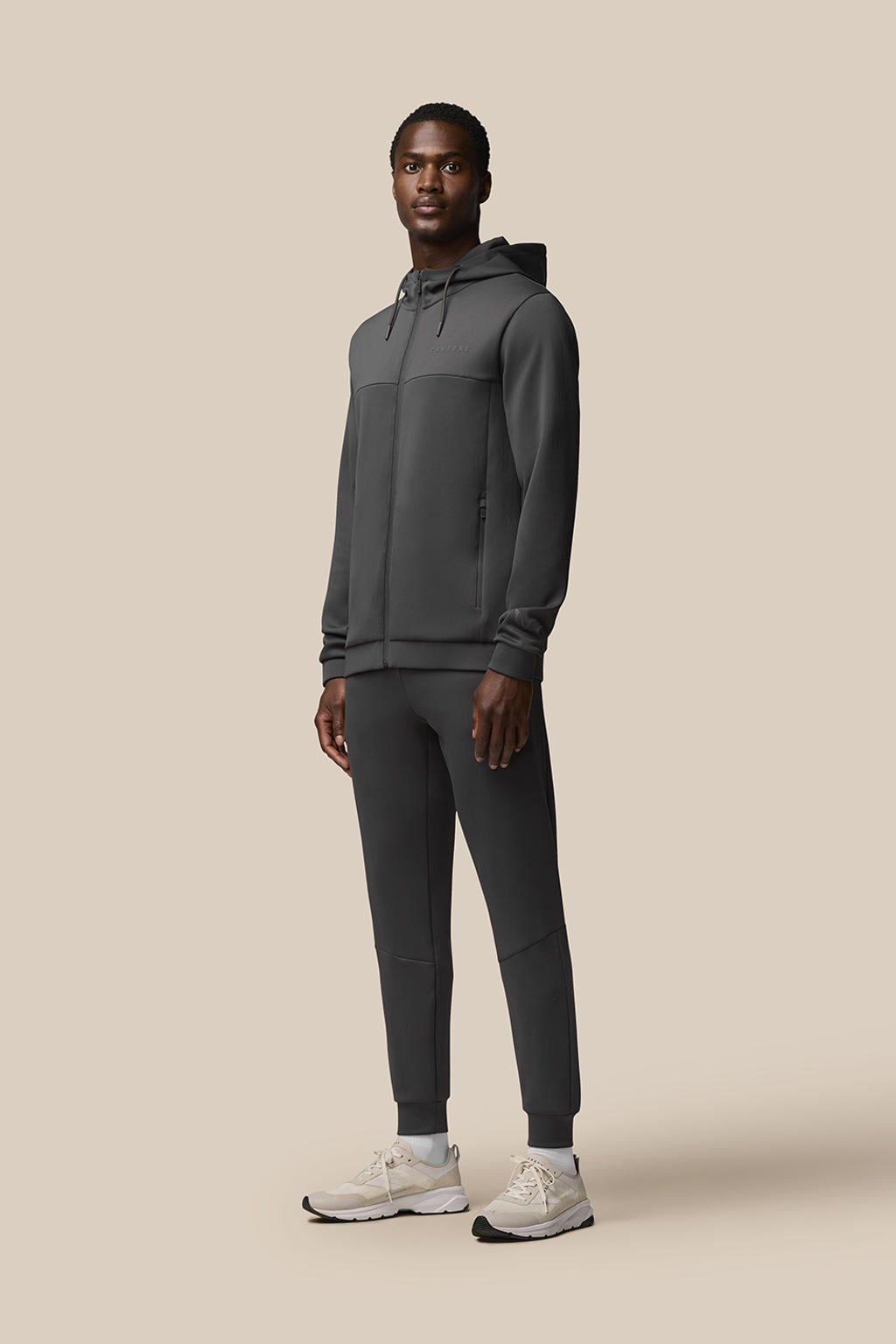 Antraciete heren Castore joggingbroek Flex van polyester met regular fit, elastische tailleband met koord en effen