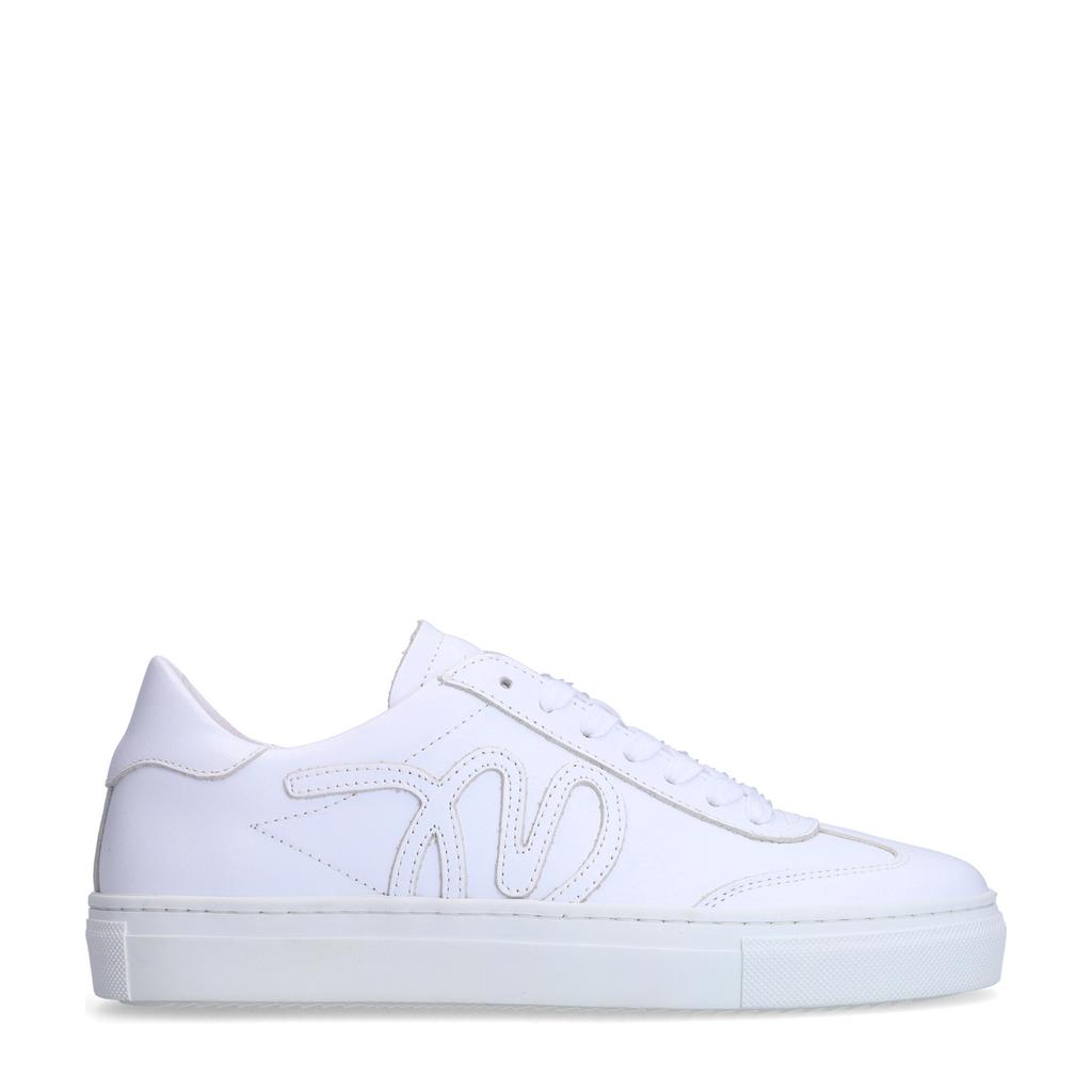 Witte dames Manfield leren sneakers met veters
