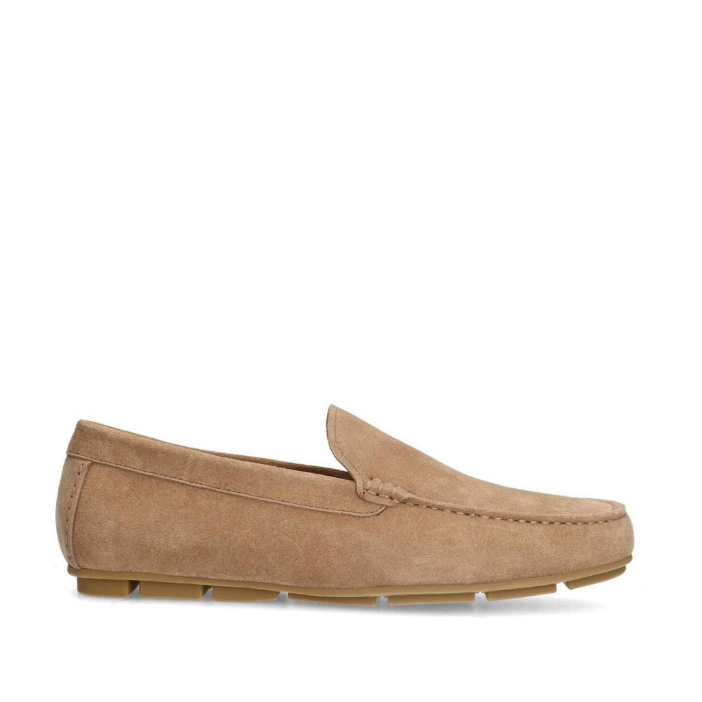 Taupe dames Manfield suède mocassins met effen