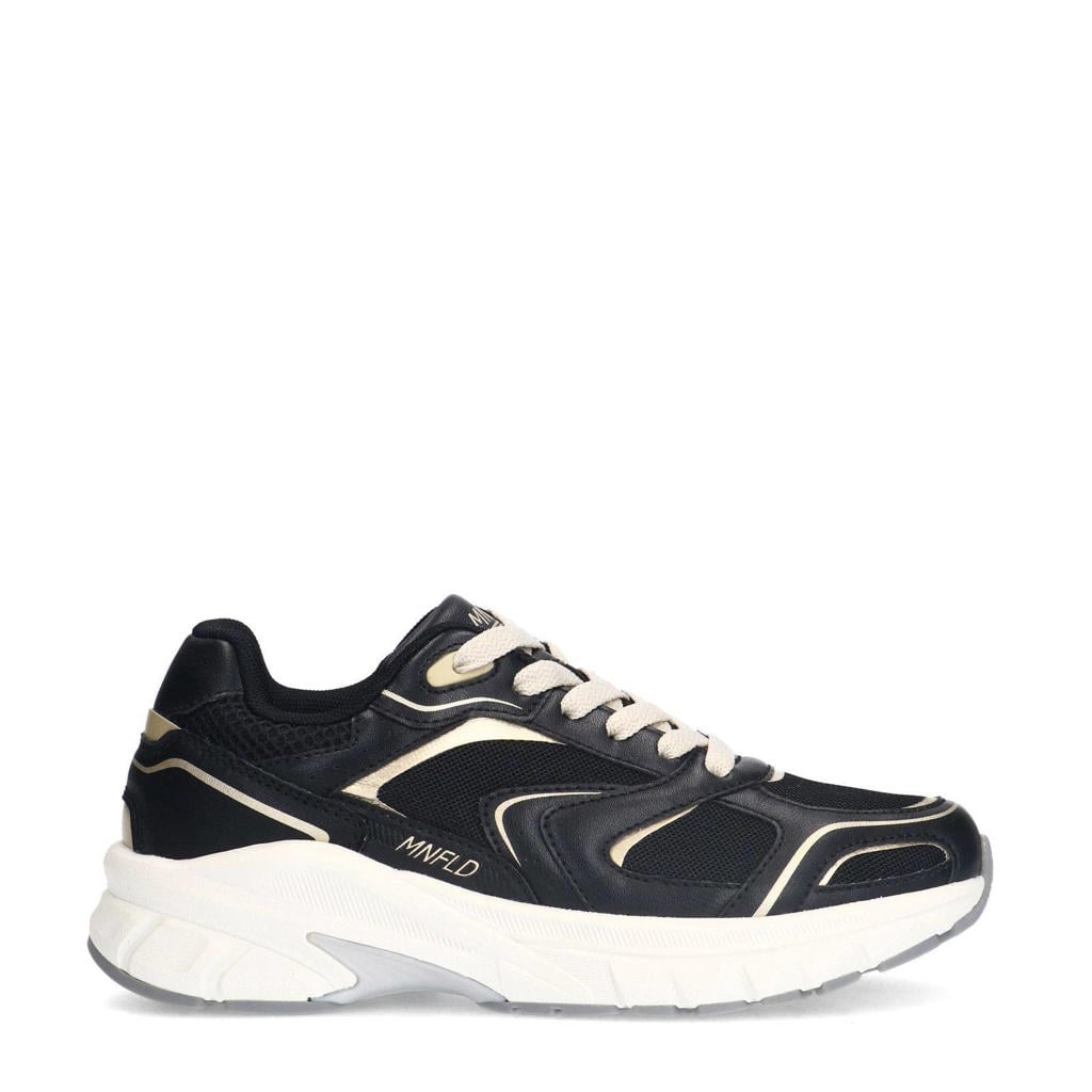 Zwarte dames Manfield chunky sneakers van fabric met veters