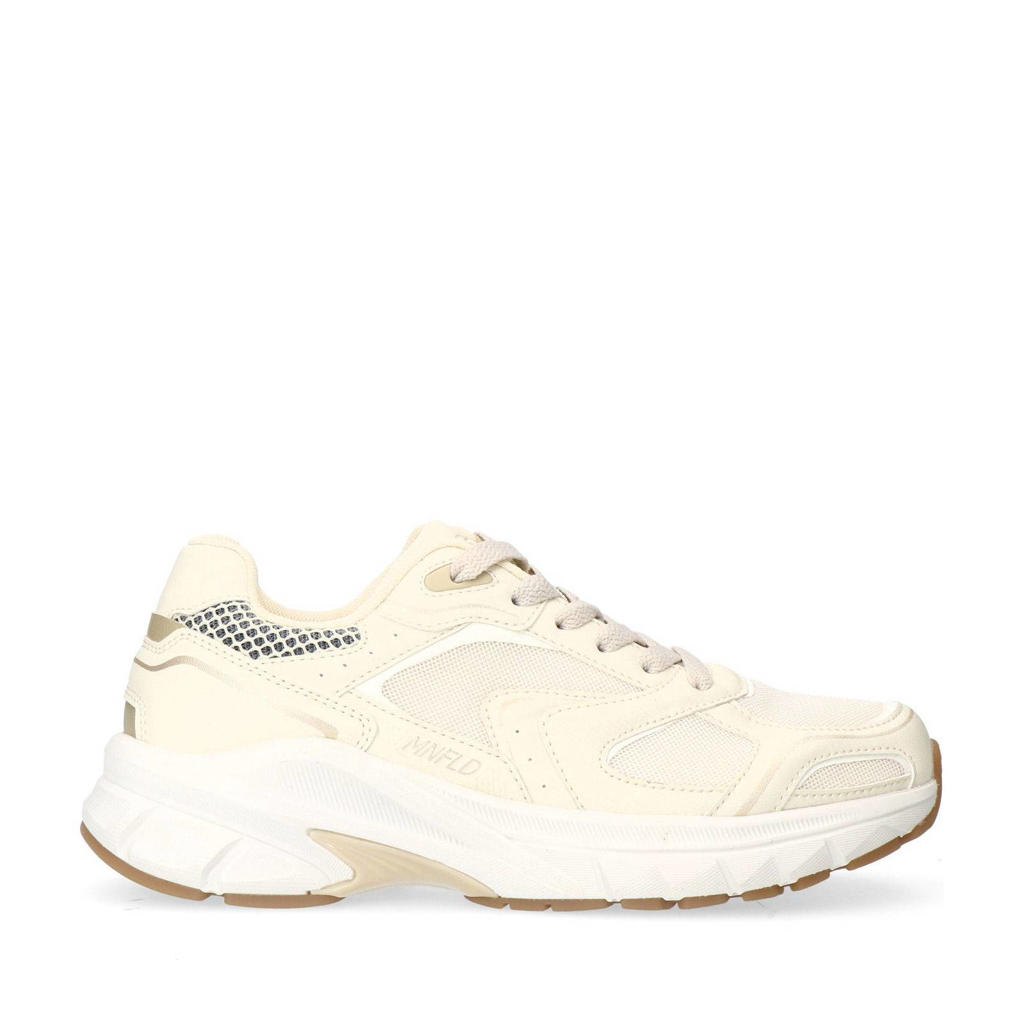 Ecru dames Manfield chunky sneakers van fabric met veters