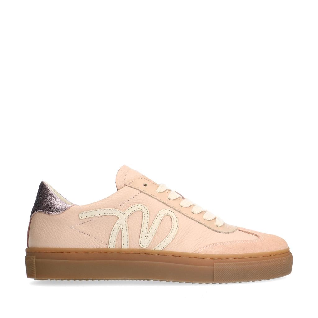 Roze dames Manfield leren sneakers met veters