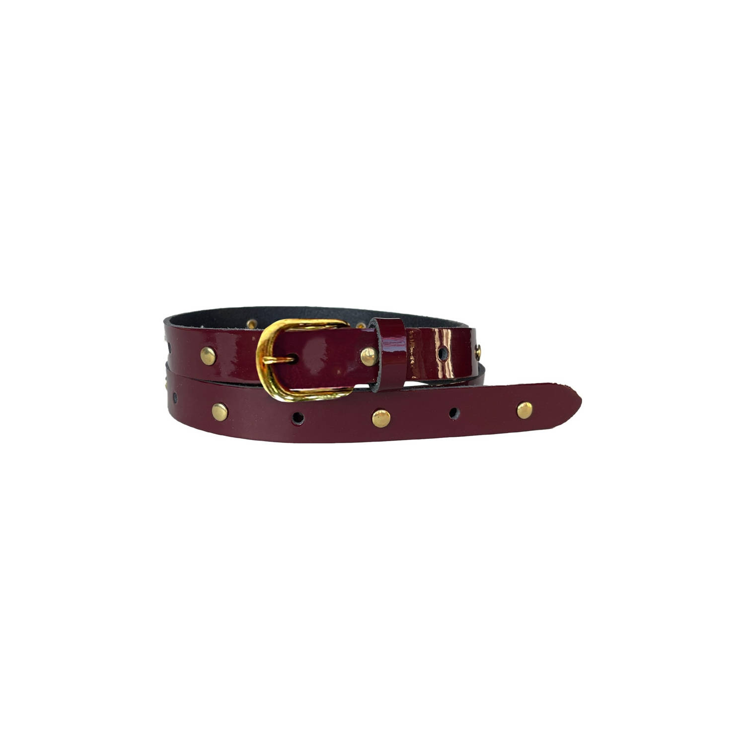 Pinned by K leren riem met studs bordeauxrood