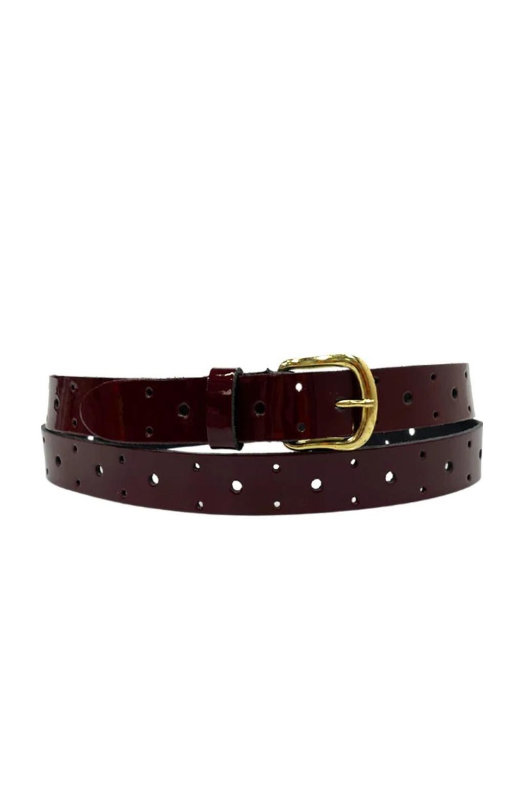 Pinned by K leren riem met studs bordeauxrood