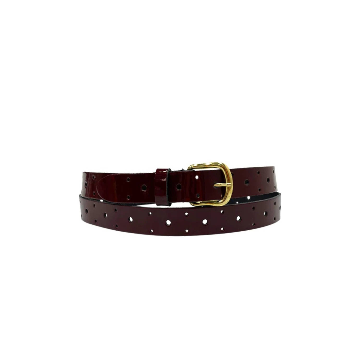 Pinned by K leren riem met studs bordeauxrood