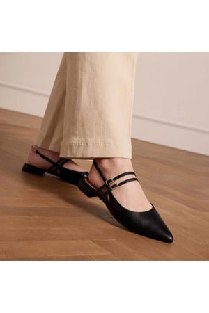 leren slingback loafers zwart