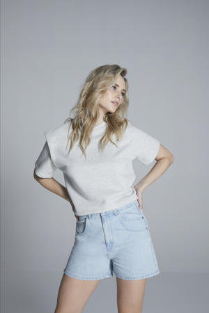 straight high waist denim short light blue denim