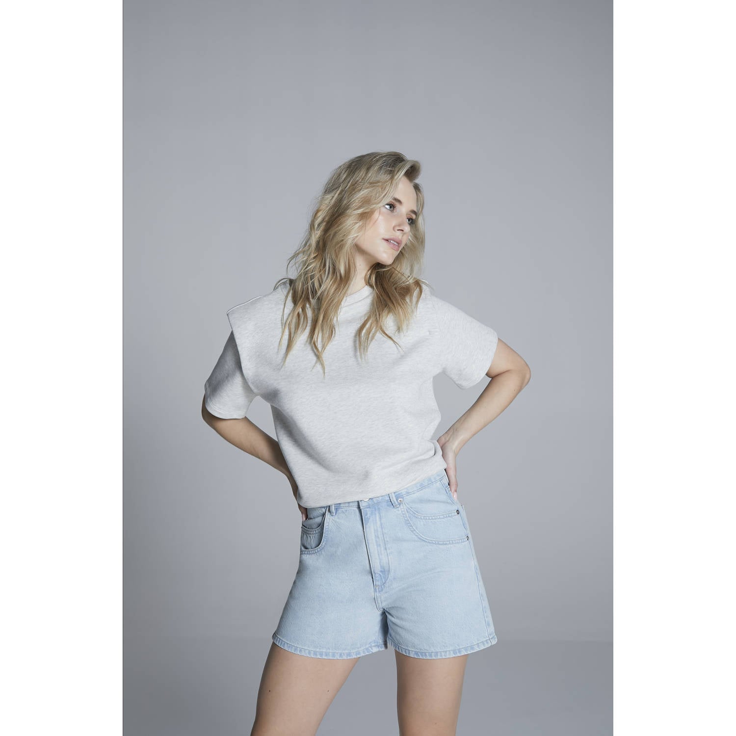Homage to Denim straight high waist denim short light blue denim