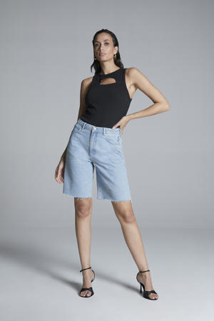 straight high waist denim short light blue denim