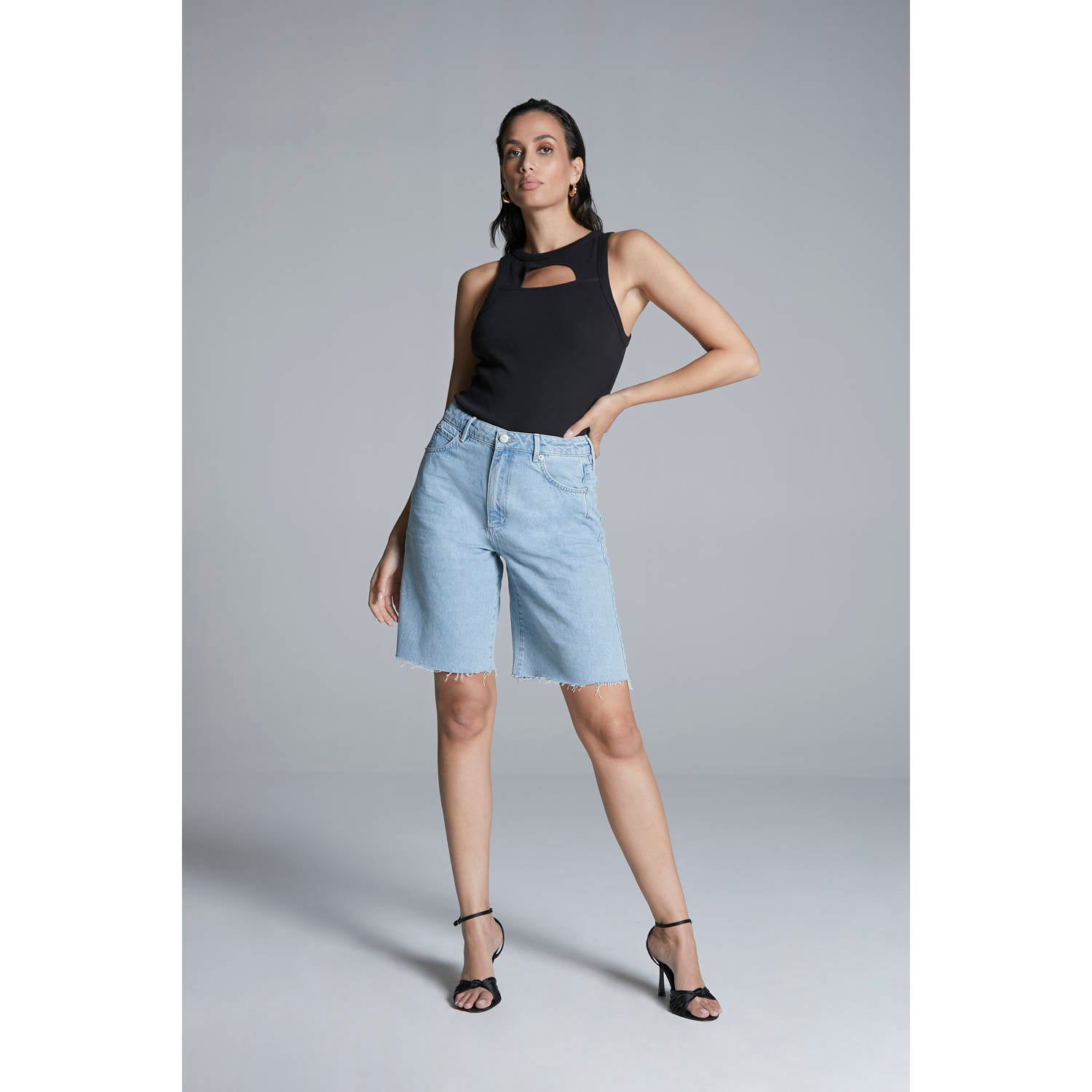 Homage to Denim straight high waist denim short light blue denim