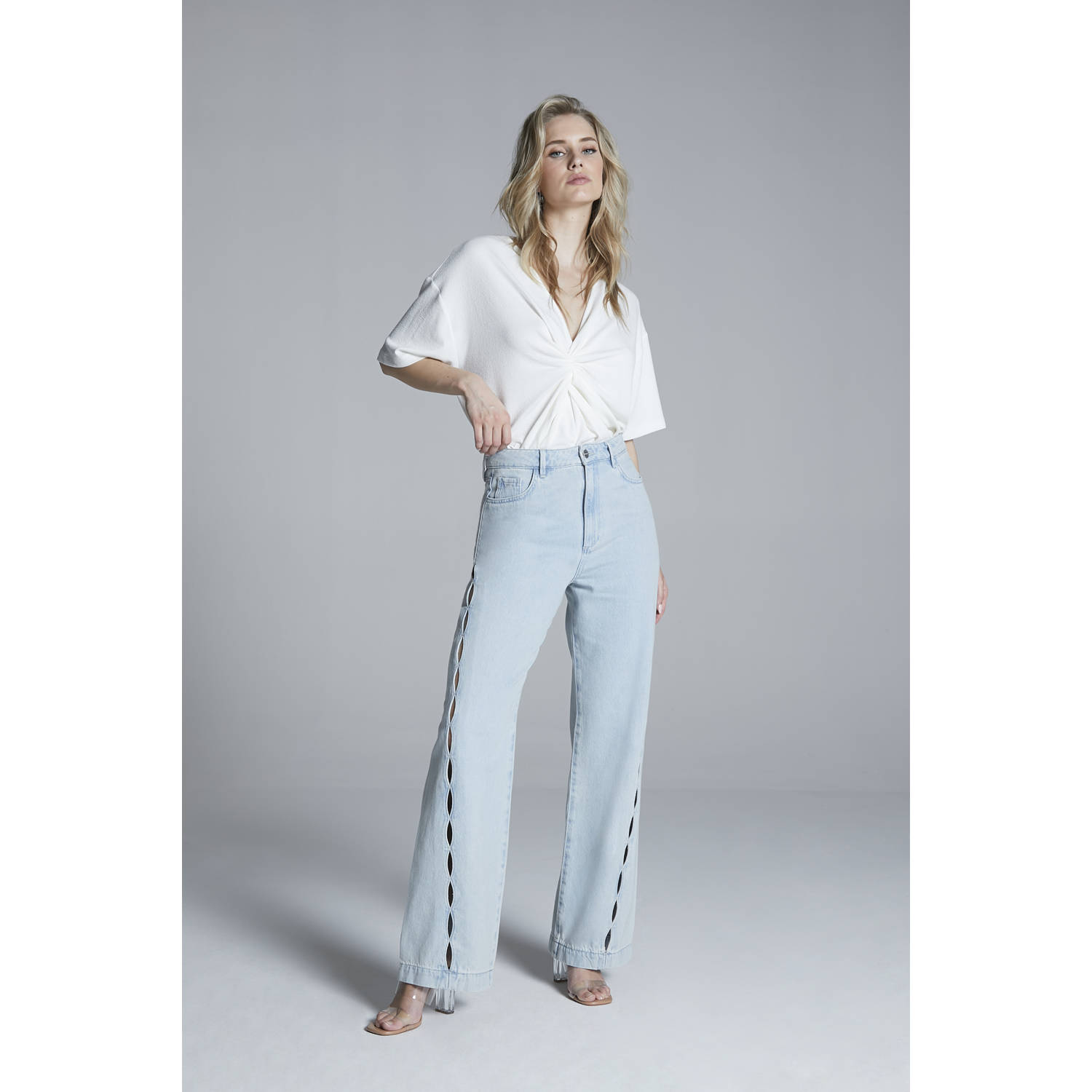 Homage to Denim high waist wide leg jeans light blue denim