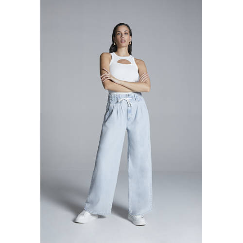 Homage to Denim high waist wide leg jeans light blue denim afbeelding