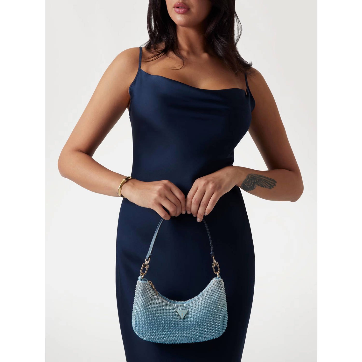 GUESS schoudertas Zalina met strass blauw