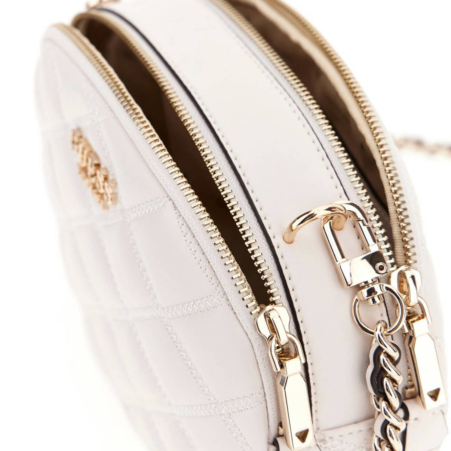 GUESS doorgestikte crossbody tas Tamsin ecru