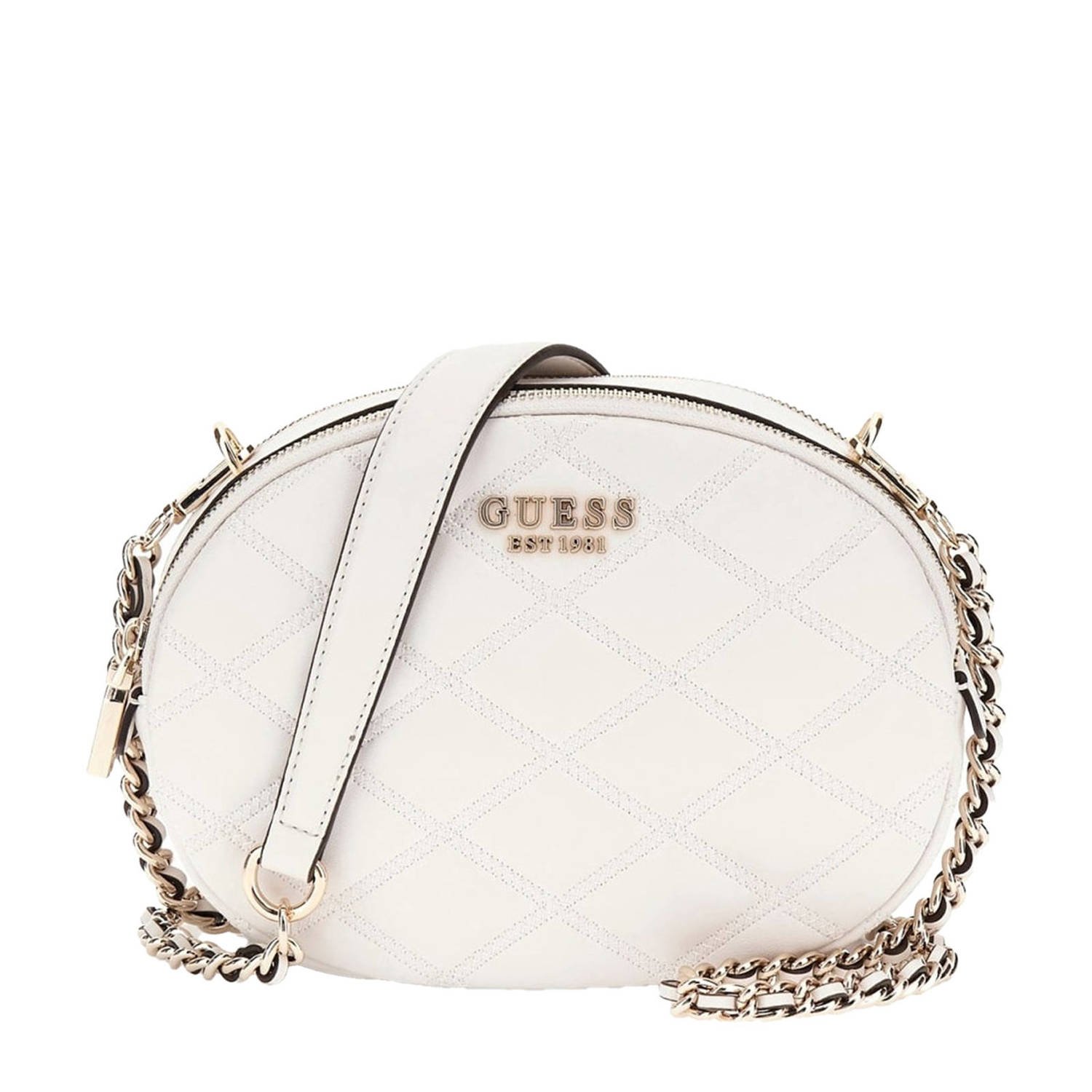 GUESS doorgestikte crossbody tas Tamsin ecru
