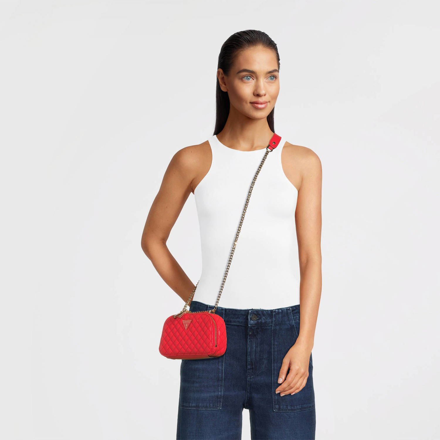 GUESS doorgestikte crossbody tas Rianee rood